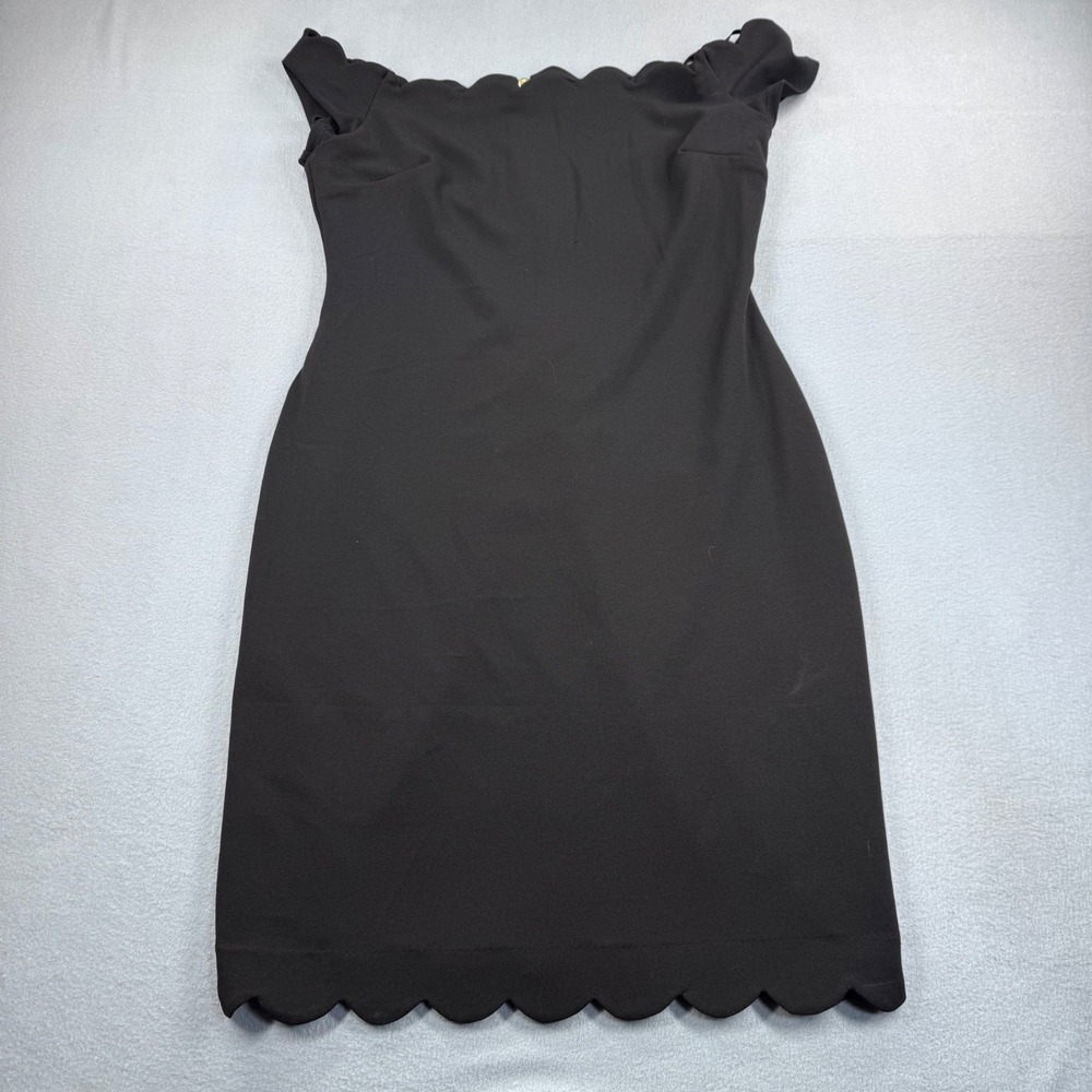 Premier Amour Black Scalloped Off Shoulder Sheath Dress Gold Zipper Size 10